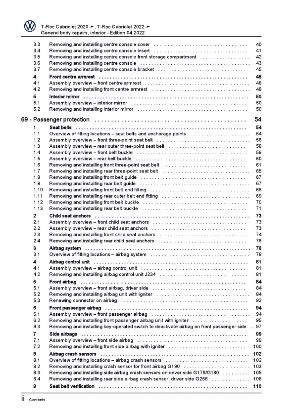 VW T-Roc Cabrio AC 2019-2023 general body repairs interior repair manual pdf