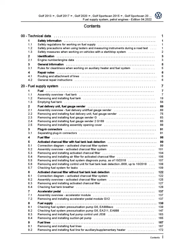 VW T-Roc Cabrio AC 2019-2023 fuel supply system petrol engines repair manual pdf