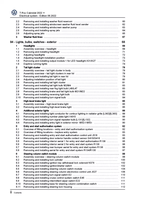 VW T-Roc Cabrio type AC 2021-2023 electrical system repair workshop manual pdf