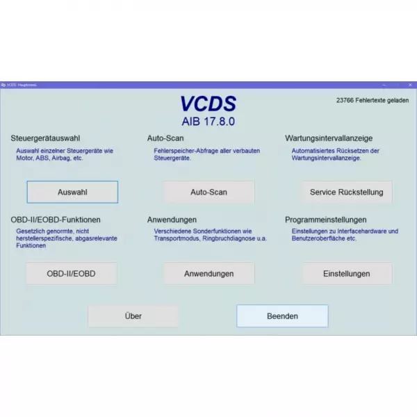 Das VCDS System für den Hex-V2 Diagnoseadapter kann ab Windows Vista auf dem Computer oder Laptop verwendet werden. Der Adapter genötigt einen USB-Anschluss 1.1 oder neuer.