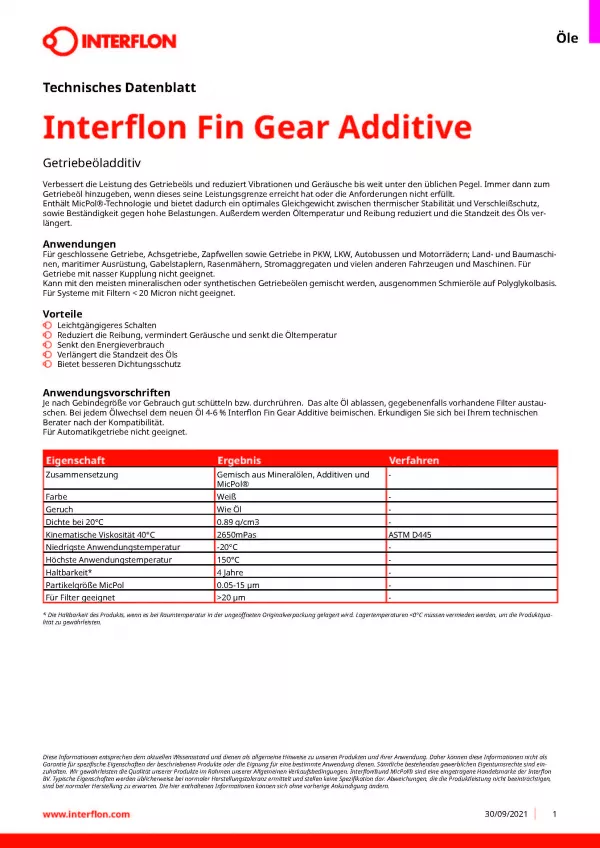 INTERFLON FIN Gear Additive 100 ml Getriebeölverstärker Verschleißschutz MicPol