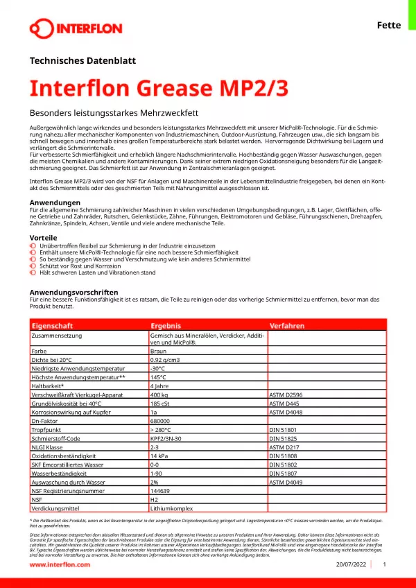 INTERFLON Grease MP2/3 400 ml langanhaltendes Mehrzweck Schmierfett mit MicPol