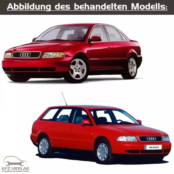 Audi A4 - Typ 8D, 8D2, 8D5 - Baujahre 1994 bis 2002 - Fahrzeugabschnitt: Motor-Mechanik für Benzinmotoren und Direkteinspritzmotoren - Reparaturanleitungen zur Reparatur in Eigenregie für Anfänger, Hobbyschrauber und Profis.
