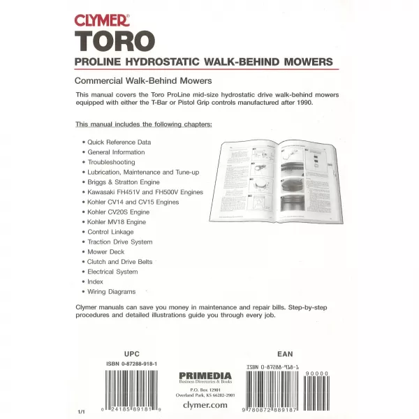 Toro Proline Hydrostatic Commercial Walk-Behind Mowers ab 1990 Wartung Clymer