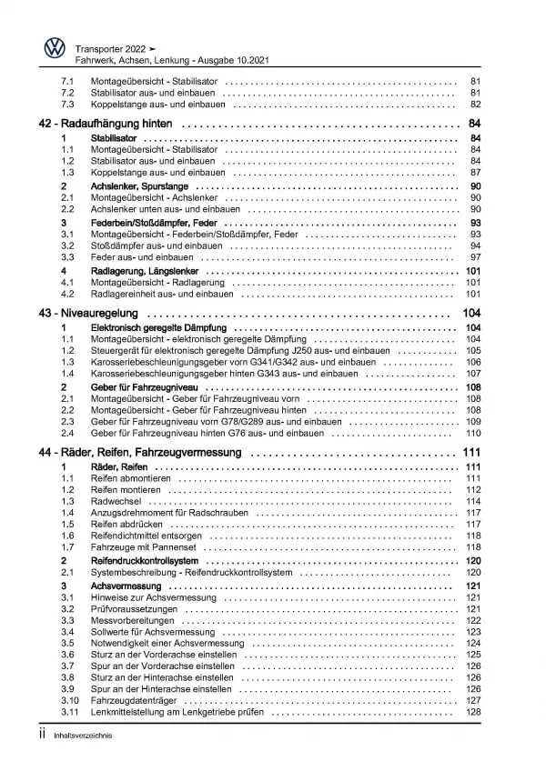 VW Transporter T7 ab 2021 Fahrwerk Achsen Lenkung Reparaturanleitung PDF