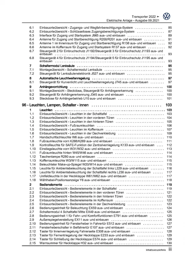 VW Transporter T7 ab 2021 Elektrische Anlage Systeme Reparaturanleitung PDF