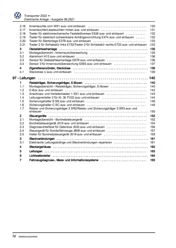 VW Transporter T7 ab 2021 Elektrische Anlage Systeme Reparaturanleitung PDF