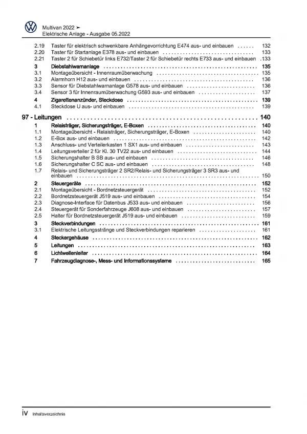 VW Multivan Typ SL ST ab 2021 Elektrische Anlage Systeme Reparaturanleitung PDF