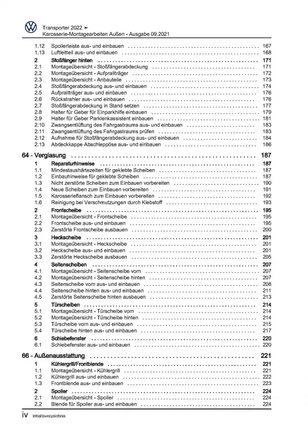 VW Transporter T7 ab 21 Karosserie Montagearbeiten Außen Reparaturanleitung PDF