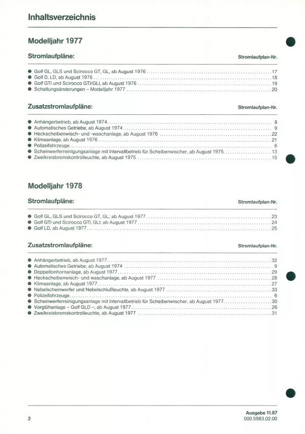 VW Scirocco 1974-1978 Schaltplan Stromlaufplan Verkabelung Elektrik Pläne PDF
