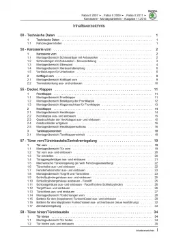 SKODA Fabia 5J 2006-2014 Karosseriearbeiten Innen Außen Reparaturanleitung PDF