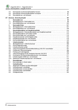 SKODA Rapid Typ NH 2012-2020 Bremsanlagen Bremsen System Reparaturanleitung PDF