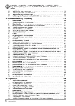 VW Arteon 3H ab 2020 1,8l 2,0l Benzinmotor 179-290 PS Reparaturanleitung PDF