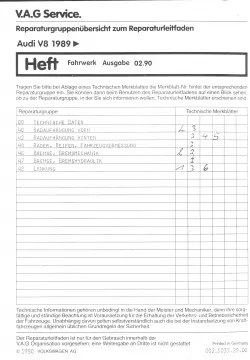 Audi V8 Typ 4C 1988-1994 Fahrwerk Achsen Lenkung Reparaturanleitung PDF