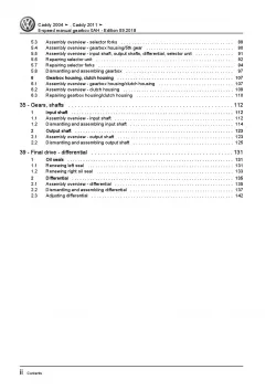 VW Caddy 2C 2010-2015 5 speed manual gearbox 0AH repair workshop manual pdf